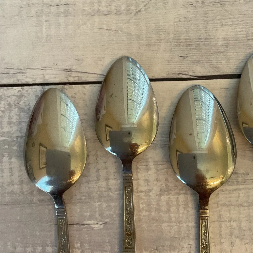 Riviera RIF4 Stainless Flatware Japan Set Of 5 Oval Place Spoons MCM Vintage